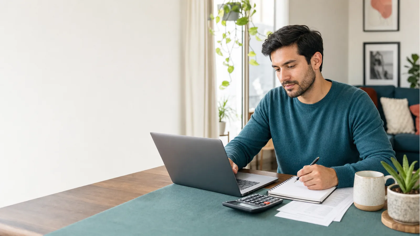 Person reviewing a household budget at a dining table